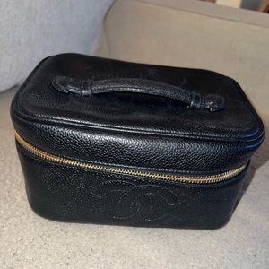 Chanel Black Leather Small Vanity Case.